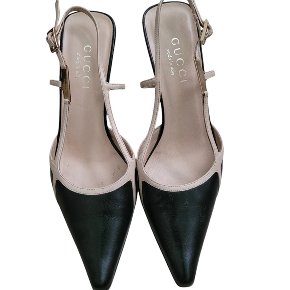GUCCI Two Tone Slingback Pointed Toe Heels - Picture 1 of 9